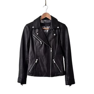 Wilsons Leather Black Polished Classic Lamb Moto Cycle Jacket, Women's Medium